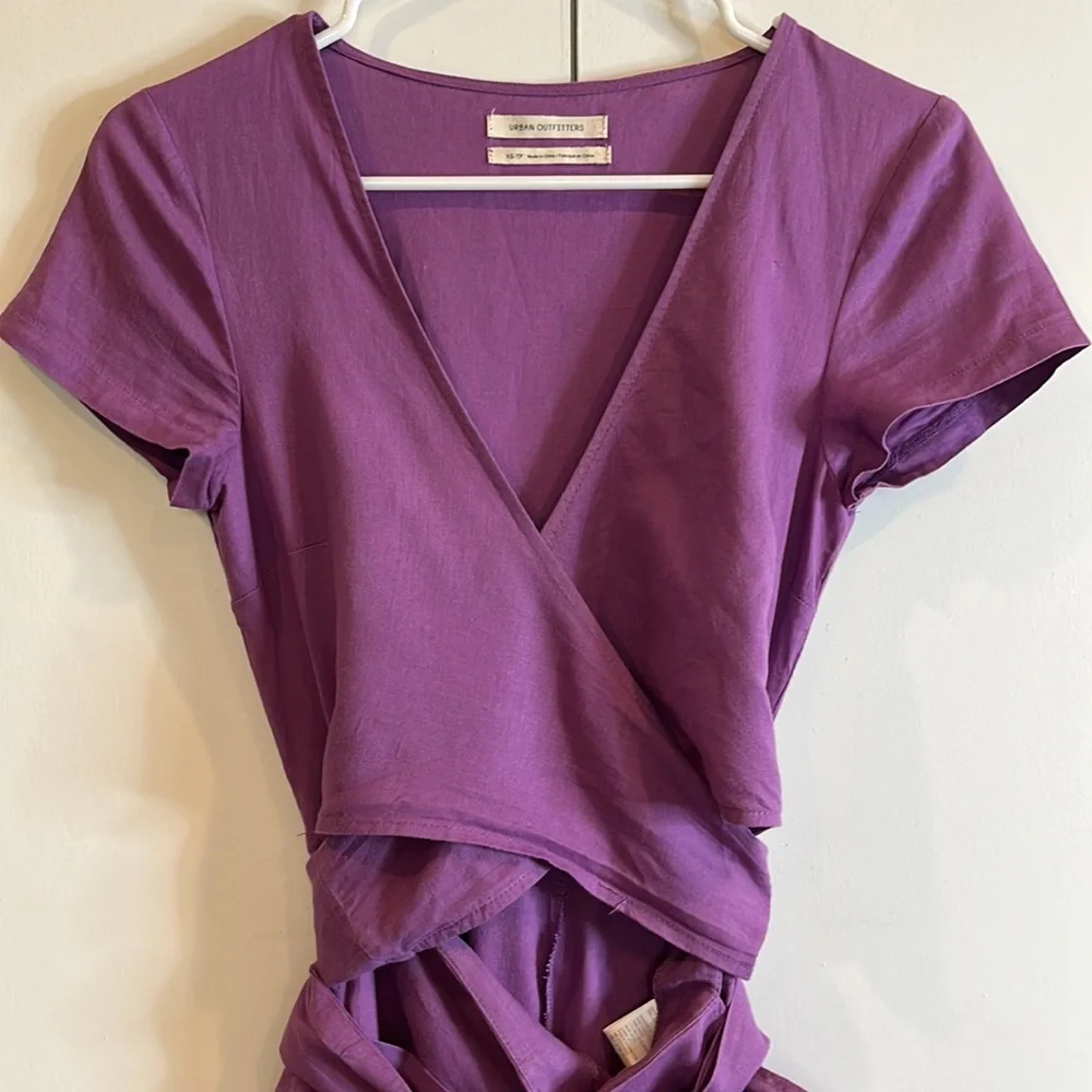 Urban Outfitters Purple Wrap Jumpsuit Linen Blend Wide Leg